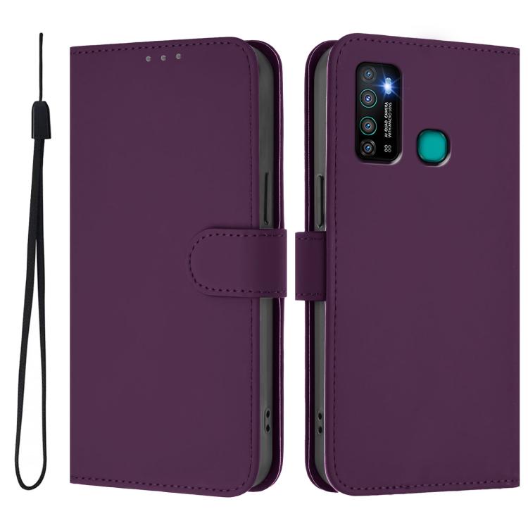 For Infinix Hot 9 / 9 Pro Skin Feel Solid Color Leather Phone Case with Lanyard