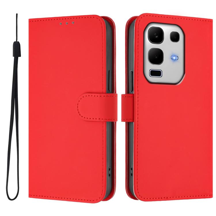 For Infinix Note 50S Skin Feel Solid Color Leather Phone Case with Lanyard