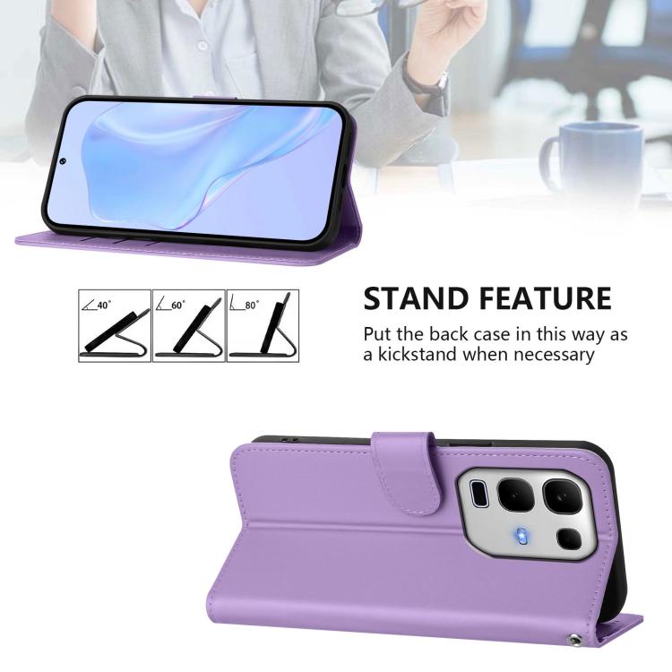For Infinix Note 50S Skin Feel Solid Color Leather Phone Case with Lanyard