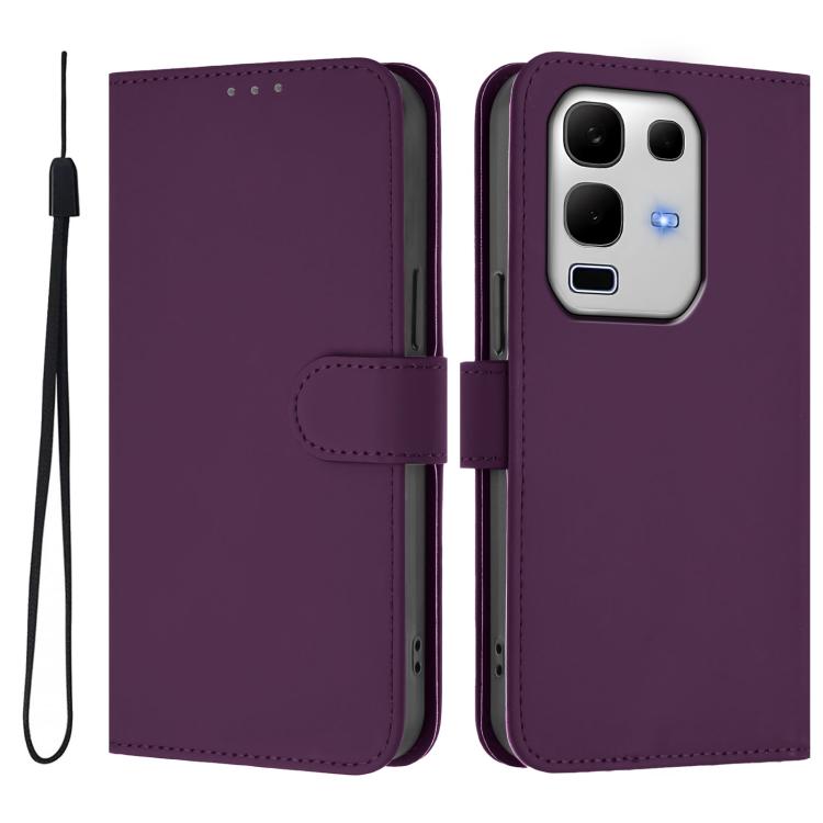 For Infinix Note 50S Skin Feel Solid Color Leather Phone Case with Lanyard