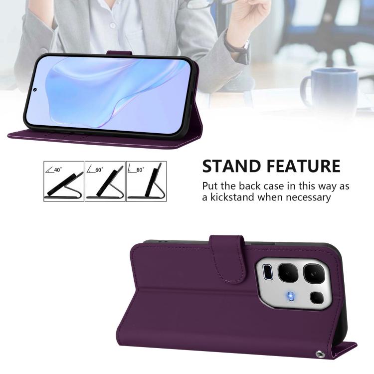 For Infinix Note 50S Skin Feel Solid Color Leather Phone Case with Lanyard