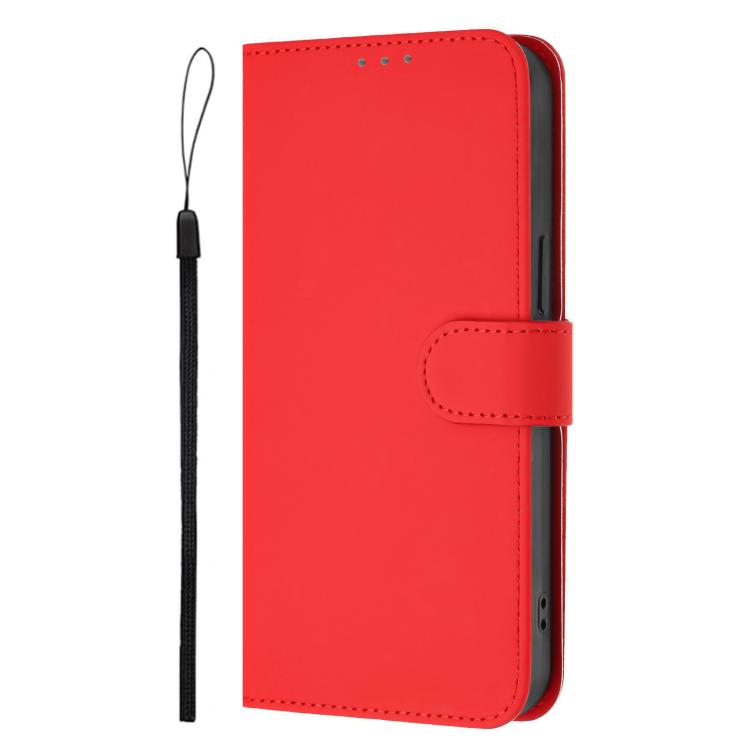 For Infinix Smart 10 Plus Skin Feel Solid Color Leather Phone Case with Lanyard