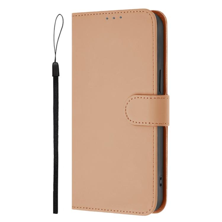 For Infinix Smart 10 Plus Skin Feel Solid Color Leather Phone Case with Lanyard