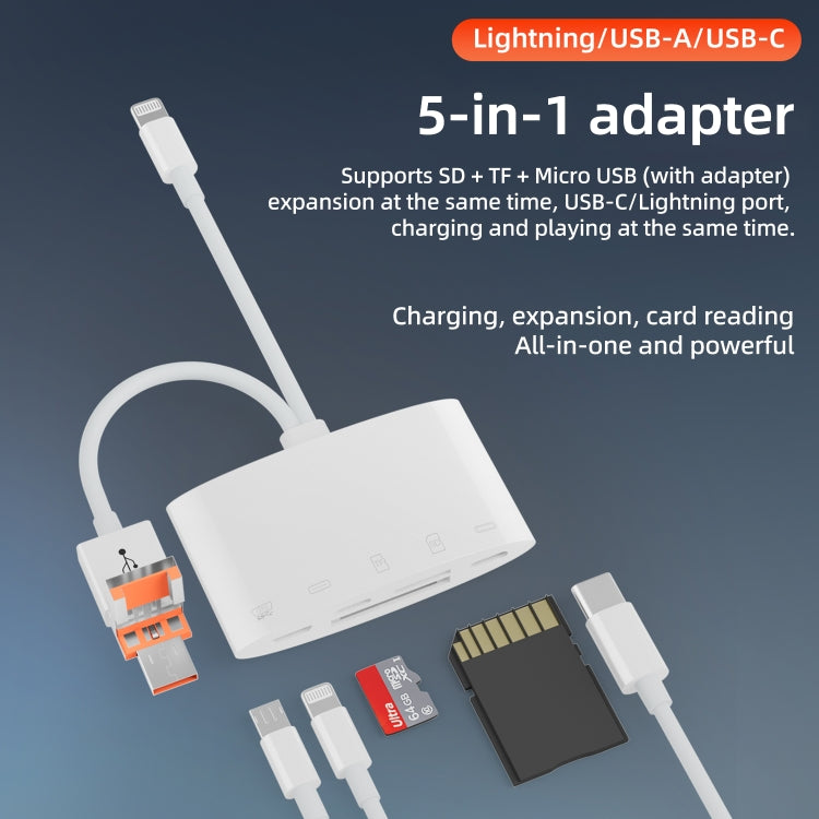 NK-1040TL Pro USB-C / Type-C, 8 Pin, USB to USB-C / Type-C, 8 Pin, Micro USB, TF, SD Card Reader Adapter - White
