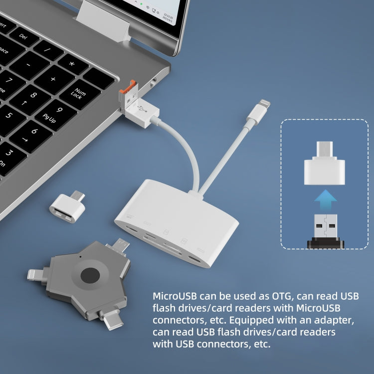 NK-1040TL Pro USB-C / Type-C, 8 Pin, USB to USB-C / Type-C, 8 Pin, Micro USB, TF, SD Card Reader Adapter - White