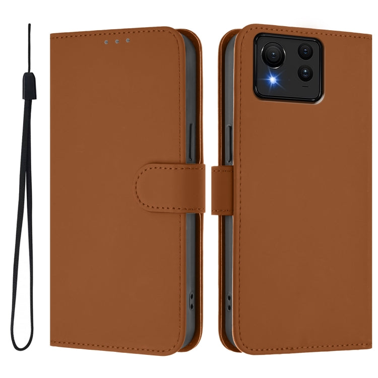 For Asus Zenfone 11 Ultra Skin Feel Solid Color Leather Phone Case with Lanyard