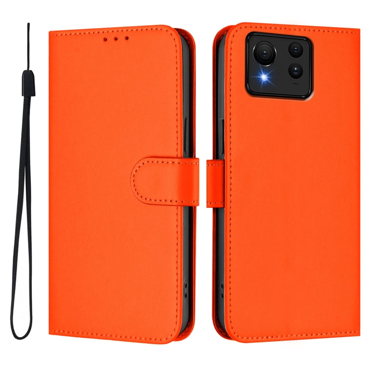 For Asus Zenfone 11 Ultra Skin Feel Solid Color Leather Phone Case with Lanyard