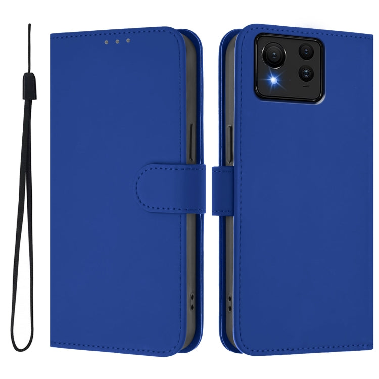 For Asus Zenfone 11 Ultra Skin Feel Solid Color Leather Phone Case with Lanyard