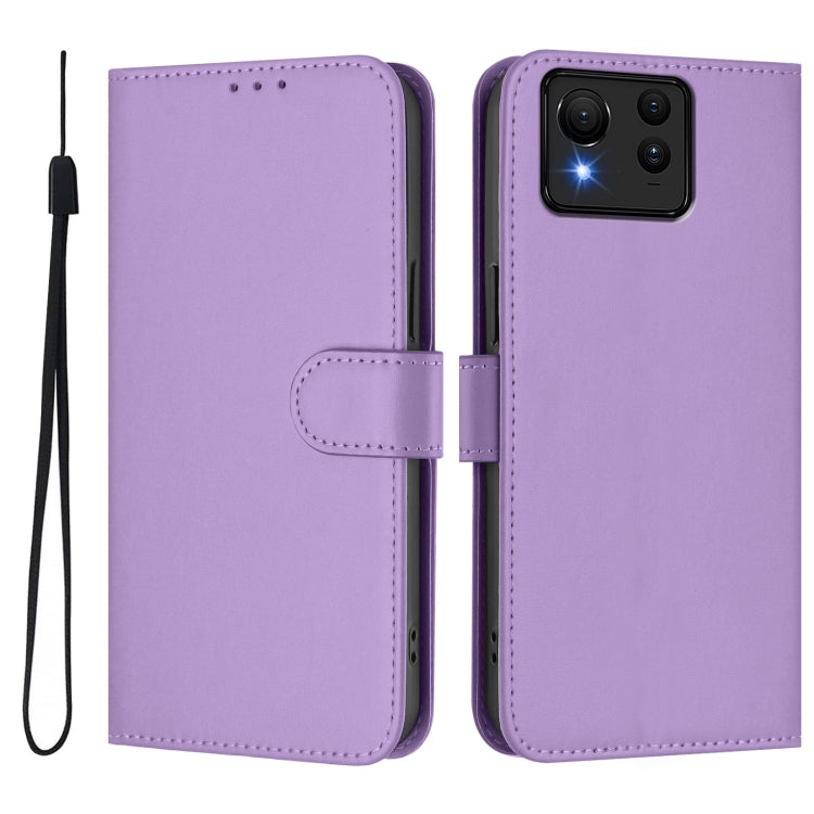 For Asus Zenfone 11 Ultra Skin Feel Solid Color Leather Phone Case with Lanyard