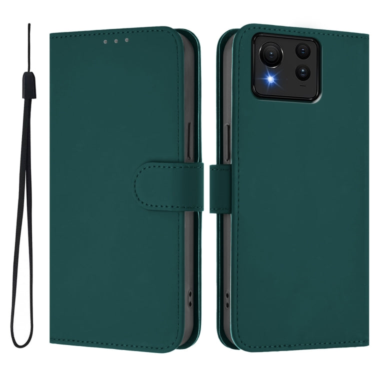 For Asus Zenfone 11 Ultra Skin Feel Solid Color Leather Phone Case with Lanyard