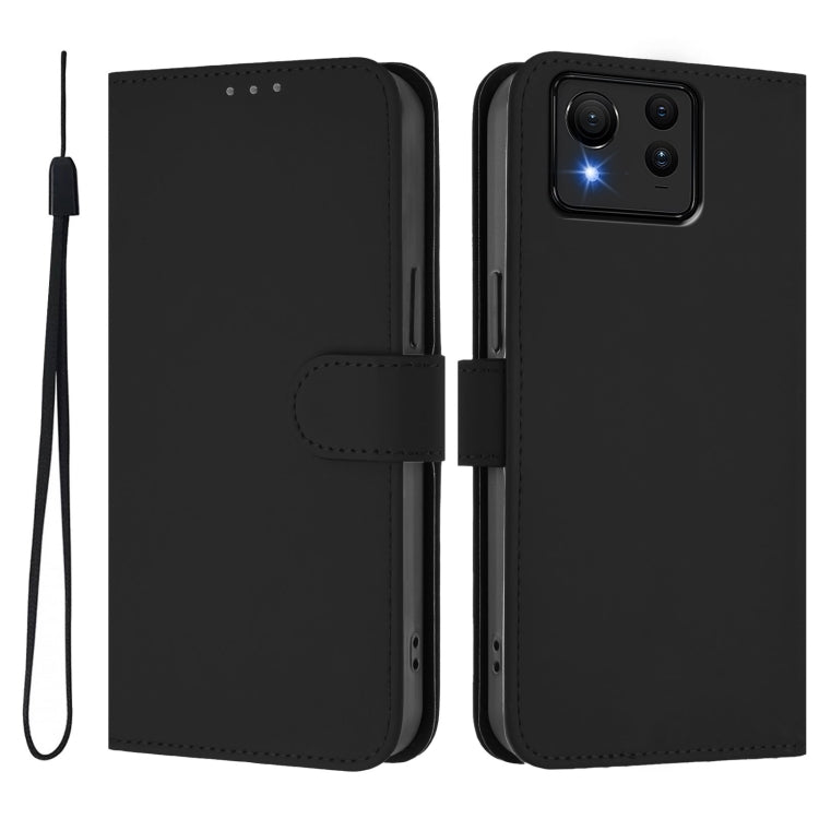 For Asus Zenfone 11 Ultra Skin Feel Solid Color Leather Phone Case with Lanyard