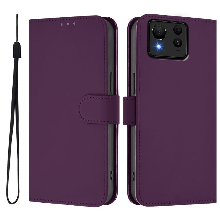 For Asus Zenfone 11 Ultra Skin Feel Solid Color Leather Phone Case with Lanyard
