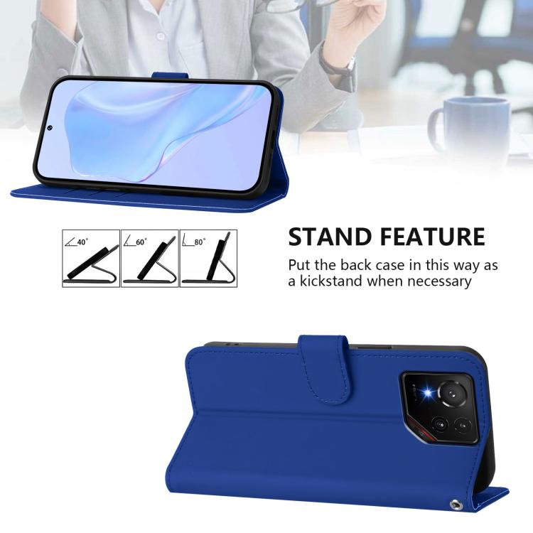 For Asus ROG Phone 9 / 9 Pro Skin Feel Solid Color Leather Phone Case with Lanyard