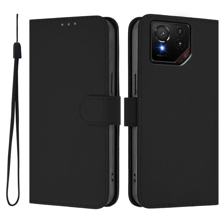 For Asus ROG Phone 9 / 9 Pro Skin Feel Solid Color Leather Phone Case with Lanyard