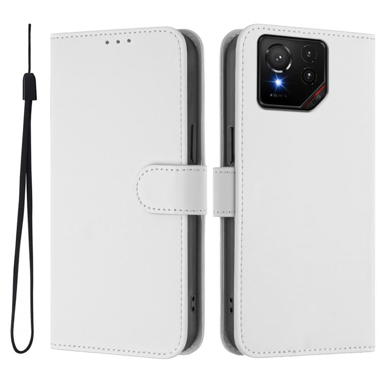 For Asus ROG Phone 9 / 9 Pro Skin Feel Solid Color Leather Phone Case with Lanyard