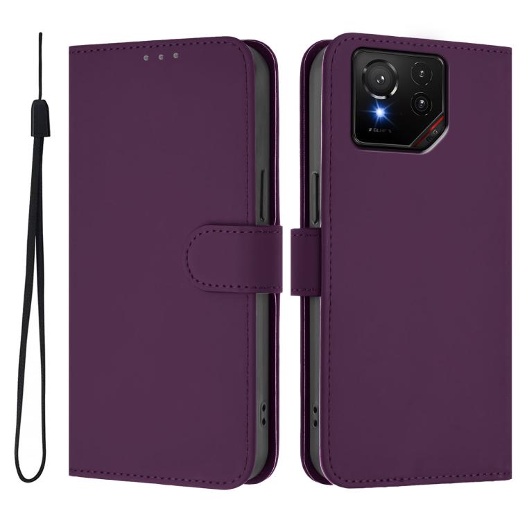 For Asus ROG Phone 9 / 9 Pro Skin Feel Solid Color Leather Phone Case with Lanyard