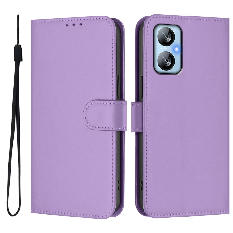 For Blackview A52 / A52 Pro Skin Feel Solid Color Leather Phone Case with Lanyard
