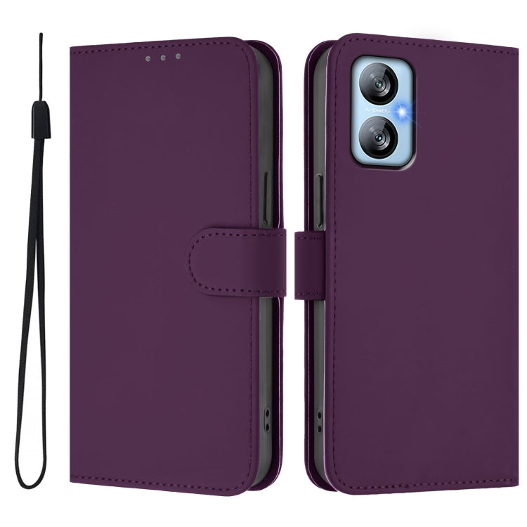 For Blackview A52 / A52 Pro Skin Feel Solid Color Leather Phone Case with Lanyard