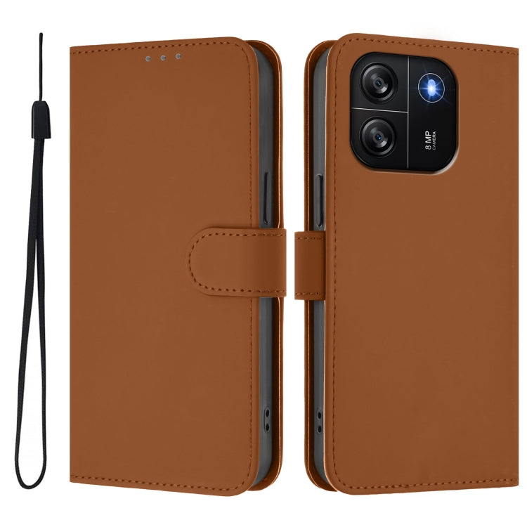 For Blackview Wave 6C Skin Feel Solid Color Leather Phone Case with Lanyard