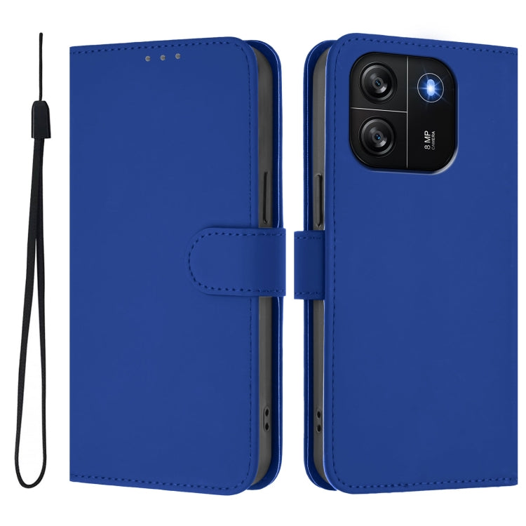 For Blackview Wave 6C Skin Feel Solid Color Leather Phone Case with Lanyard
