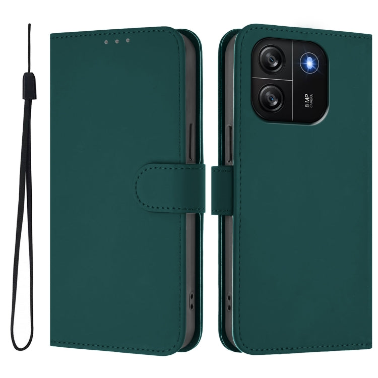 For Blackview Wave 6C Skin Feel Solid Color Leather Phone Case with Lanyard