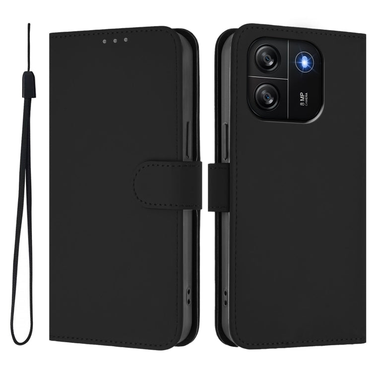 For Blackview Wave 6C Skin Feel Solid Color Leather Phone Case with Lanyard