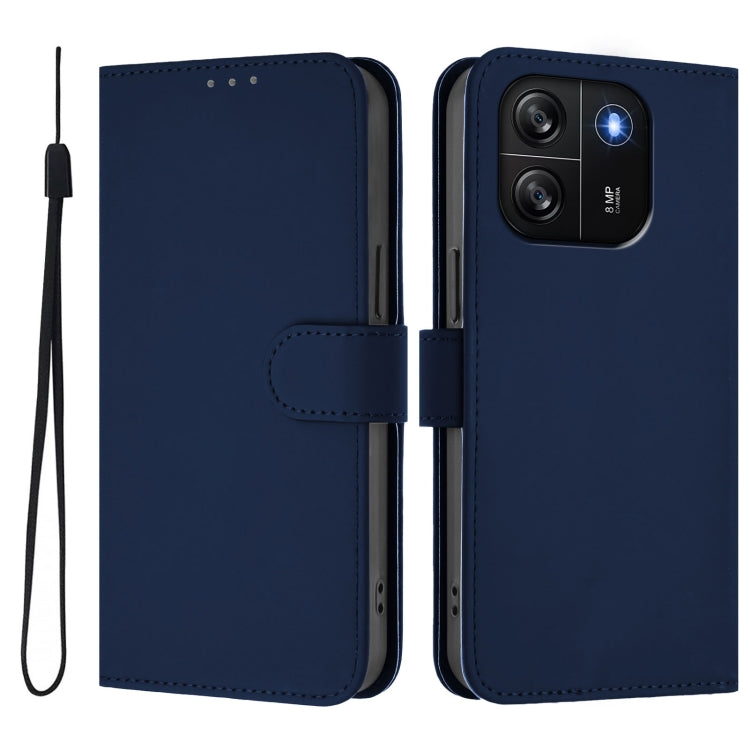 For Blackview Wave 6C Skin Feel Solid Color Leather Phone Case with Lanyard