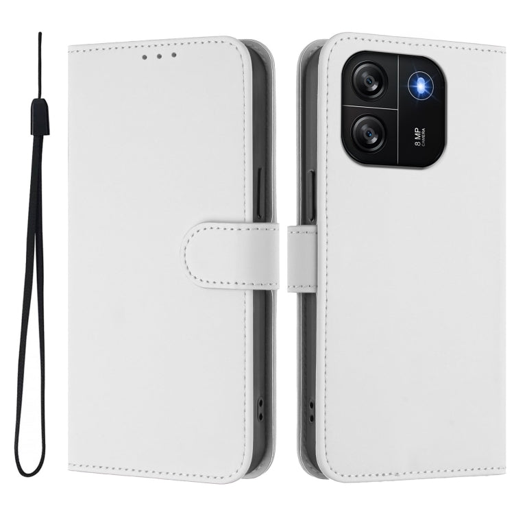 For Blackview Wave 6C Skin Feel Solid Color Leather Phone Case with Lanyard