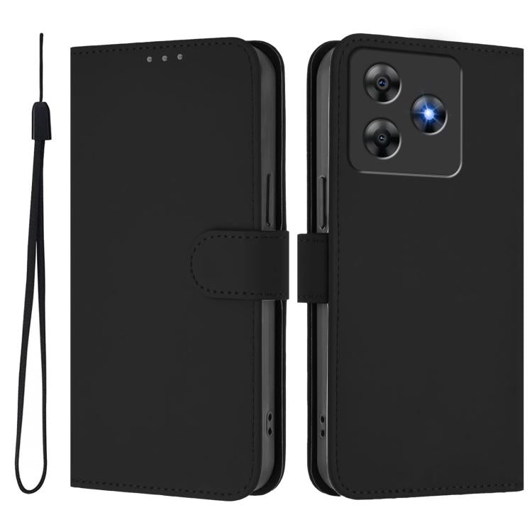 For Blackview Wave 8C Skin Feel Solid Color Leather Phone Case with Lanyard