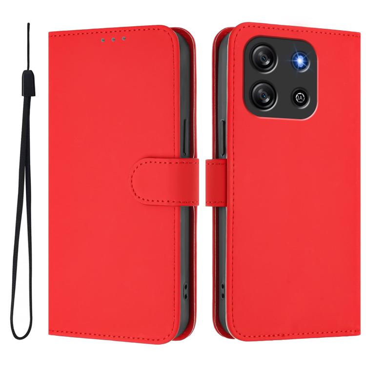 For Blackview Oscal Flat 1C Skin Feel Solid Color Leather Phone Case with Lanyard