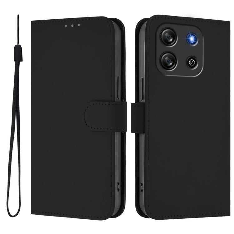 For Blackview Oscal Flat 1C Skin Feel Solid Color Leather Phone Case with Lanyard