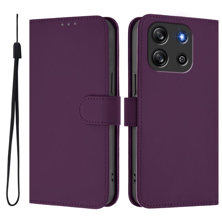 For Blackview Oscal Flat 1C Skin Feel Solid Color Leather Phone Case with Lanyard