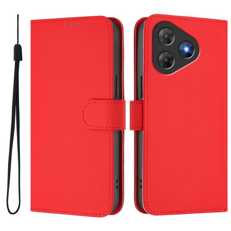 For Blackview Oscal Flat 2 / 2C Skin Feel Solid Color Leather Phone Case with Lanyard