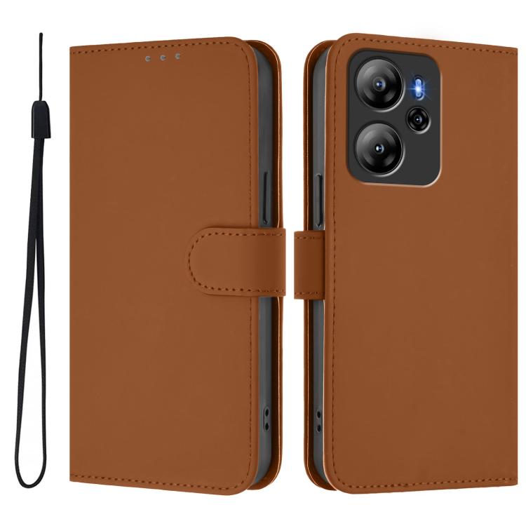 For Blackview Oscal Tiger 12 Skin Feel Solid Color Leather Phone Case with Lanyard