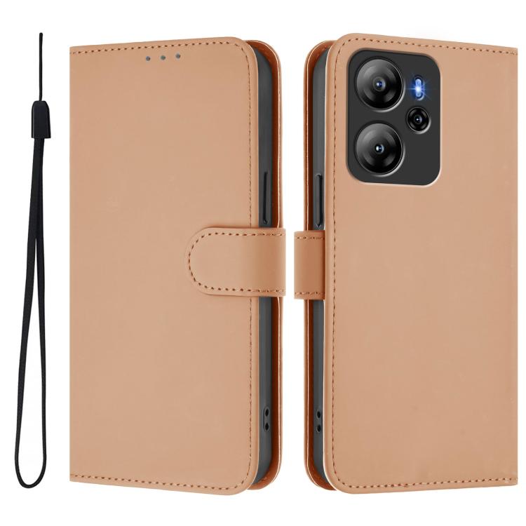 For Blackview Oscal Tiger 12 Skin Feel Solid Color Leather Phone Case with Lanyard