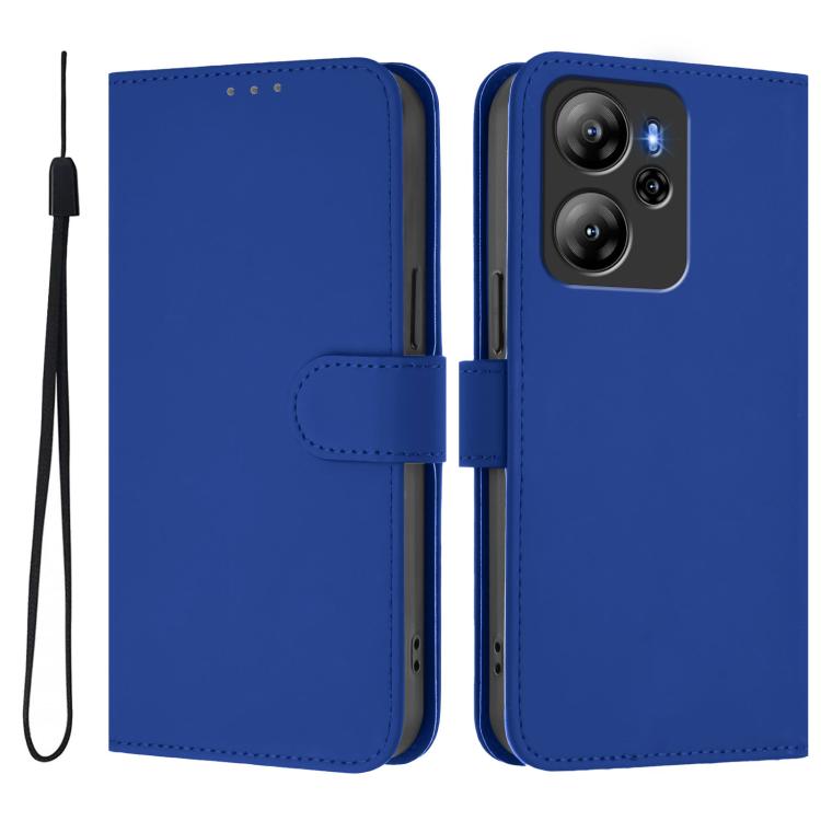 For Blackview Oscal Tiger 12 Skin Feel Solid Color Leather Phone Case with Lanyard