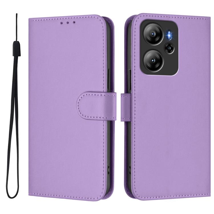 For Blackview Oscal Tiger 12 Skin Feel Solid Color Leather Phone Case with Lanyard