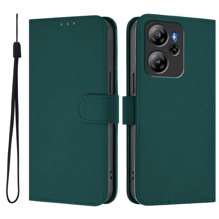 For Blackview Oscal Tiger 12 Skin Feel Solid Color Leather Phone Case with Lanyard