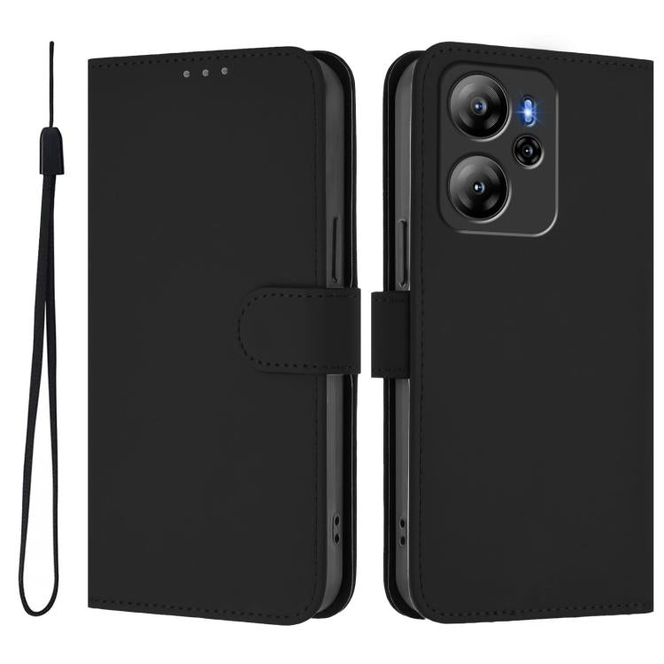 For Blackview Oscal Tiger 12 Skin Feel Solid Color Leather Phone Case with Lanyard