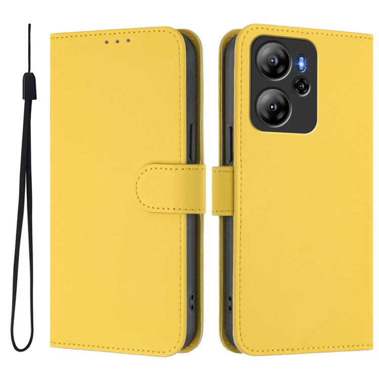 For Blackview Oscal Tiger 12 Skin Feel Solid Color Leather Phone Case with Lanyard