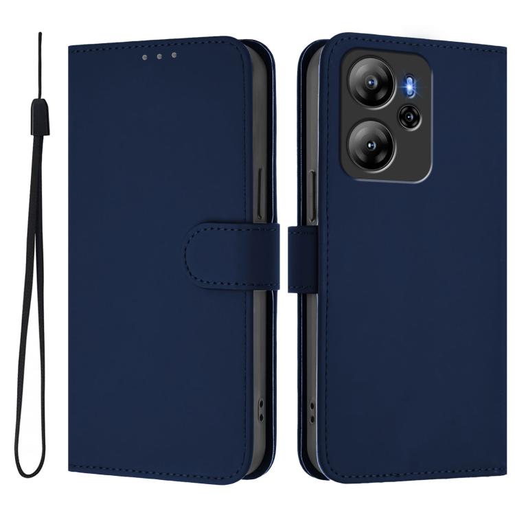 For Blackview Oscal Tiger 12 Skin Feel Solid Color Leather Phone Case with Lanyard