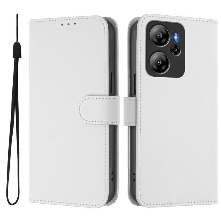 For Blackview Oscal Tiger 12 Skin Feel Solid Color Leather Phone Case with Lanyard