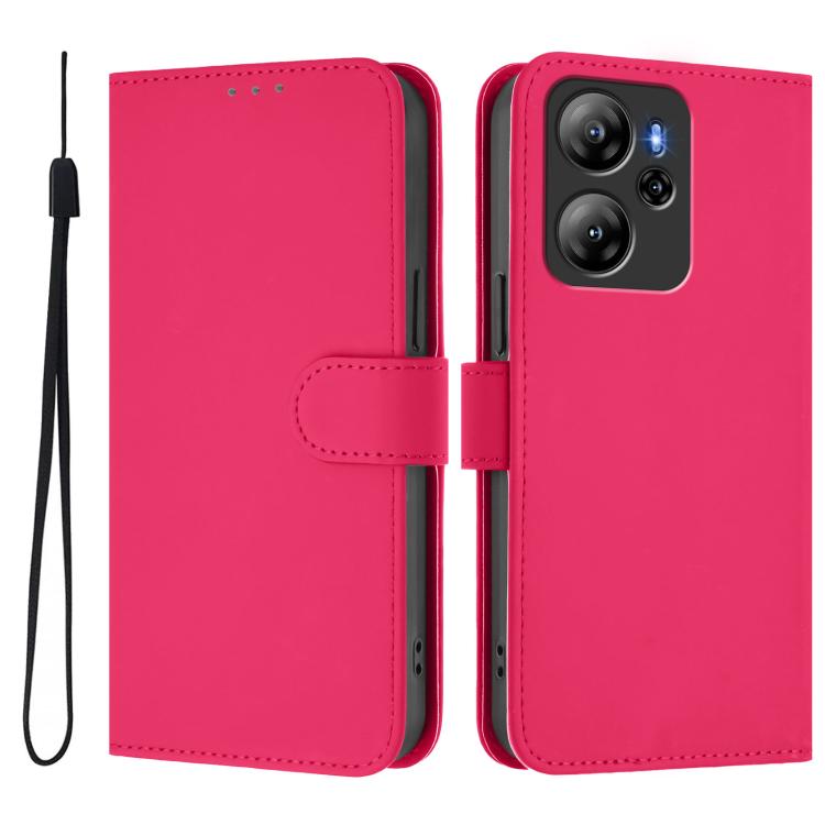 For Blackview Oscal Tiger 12 Skin Feel Solid Color Leather Phone Case with Lanyard
