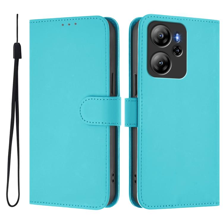 For Blackview Oscal Tiger 12 Skin Feel Solid Color Leather Phone Case with Lanyard