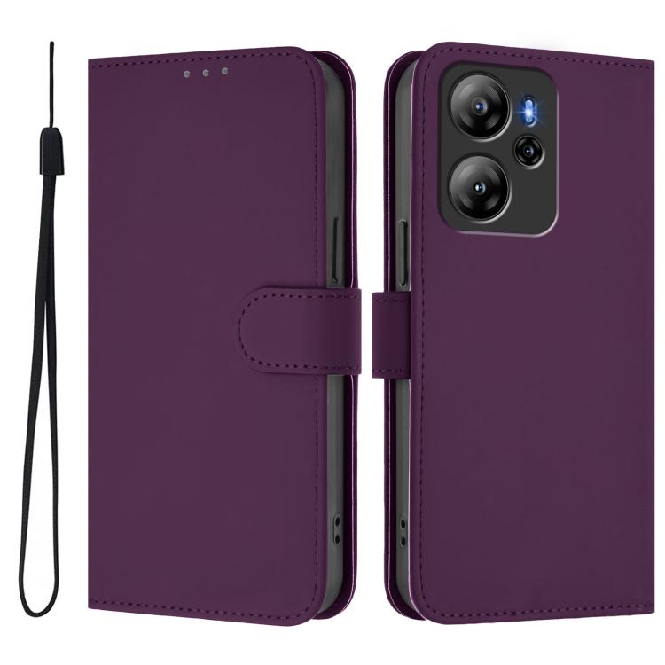 For Blackview Oscal Tiger 12 Skin Feel Solid Color Leather Phone Case with Lanyard