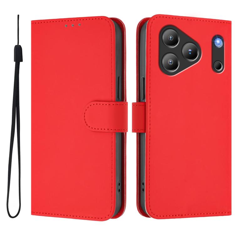 For Blackview Wave 7C Skin Feel Solid Color Leather Phone Case with Lanyard