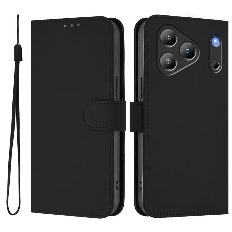 For Blackview Wave 7C Skin Feel Solid Color Leather Phone Case with Lanyard