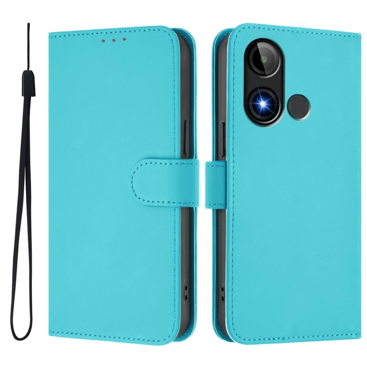 For BLU C9 Skin Feel Solid Color Leather Phone Case with Lanyard
