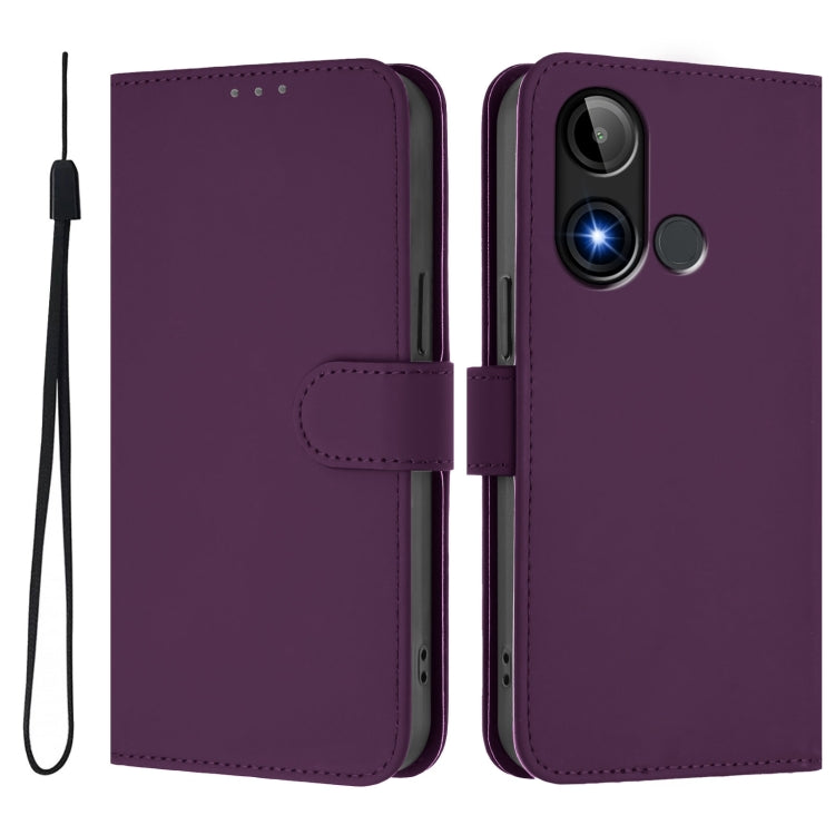 For BLU C9 Skin Feel Solid Color Leather Phone Case with Lanyard
