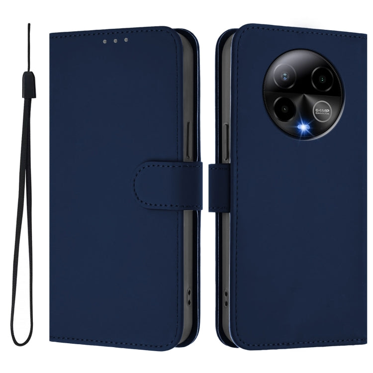 For BLU Bold K50 Skin Feel Solid Color Leather Phone Case with Lanyard